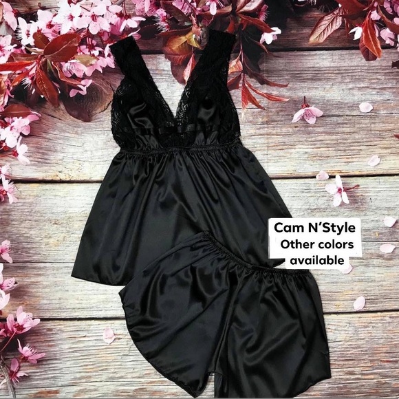 New Satin Silk-Like Lace PJs Set Assorted Color - Picture 5 of 8